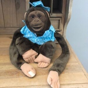 Hosung Monkey Hand Puppet Vintage Squeaker Brown Hanging 1990’s Dressed